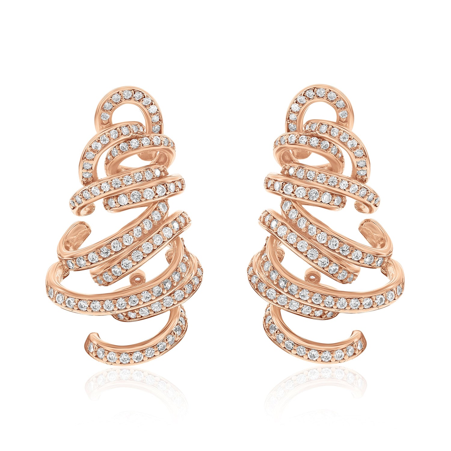 Rose sterling silver spiral earrings with white cubic zirconia