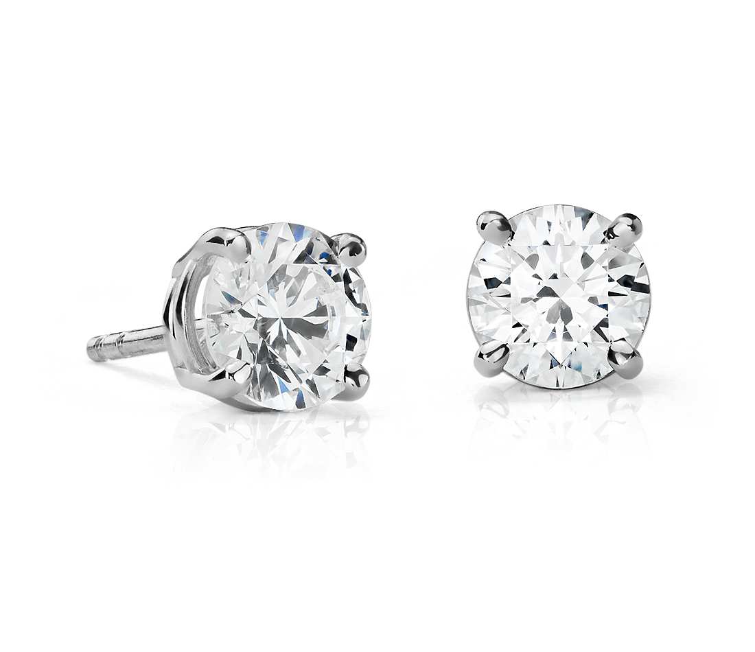 14K white gold classic four-prong diamond stud earrings