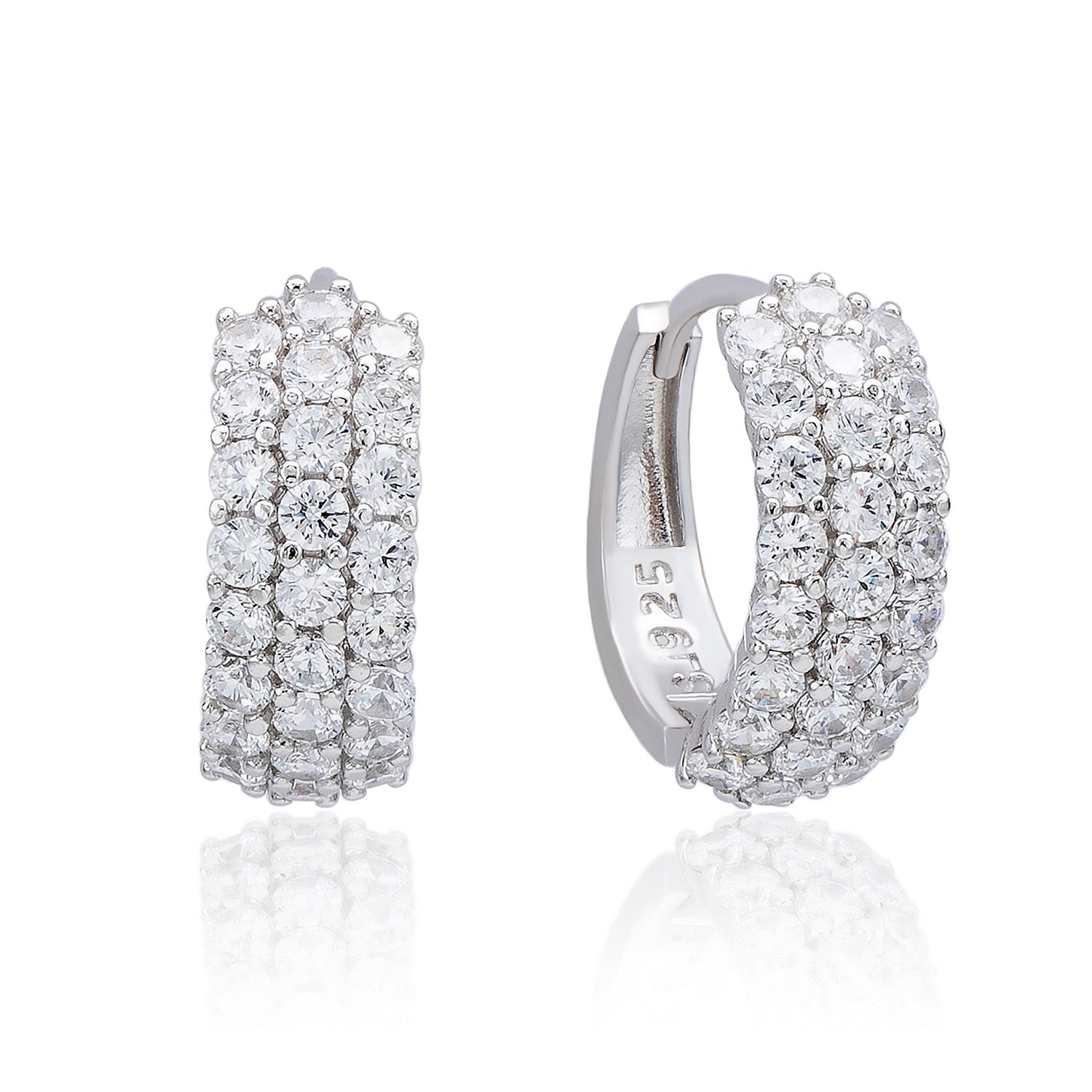 Sterling silver three-row huggie hoop earrings with white cubic zirconia from Suzy Levian