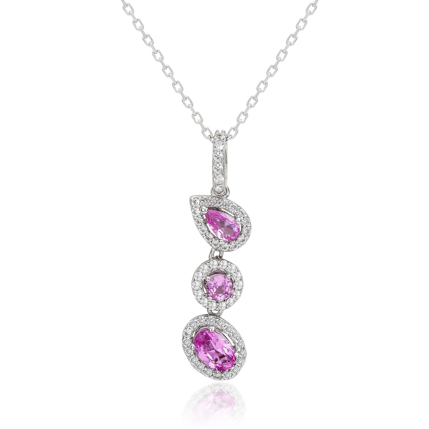 Suzy Levian pink sapphire and diamond accent multi-shape drop pendant for a summer 2026 jewelry capsule