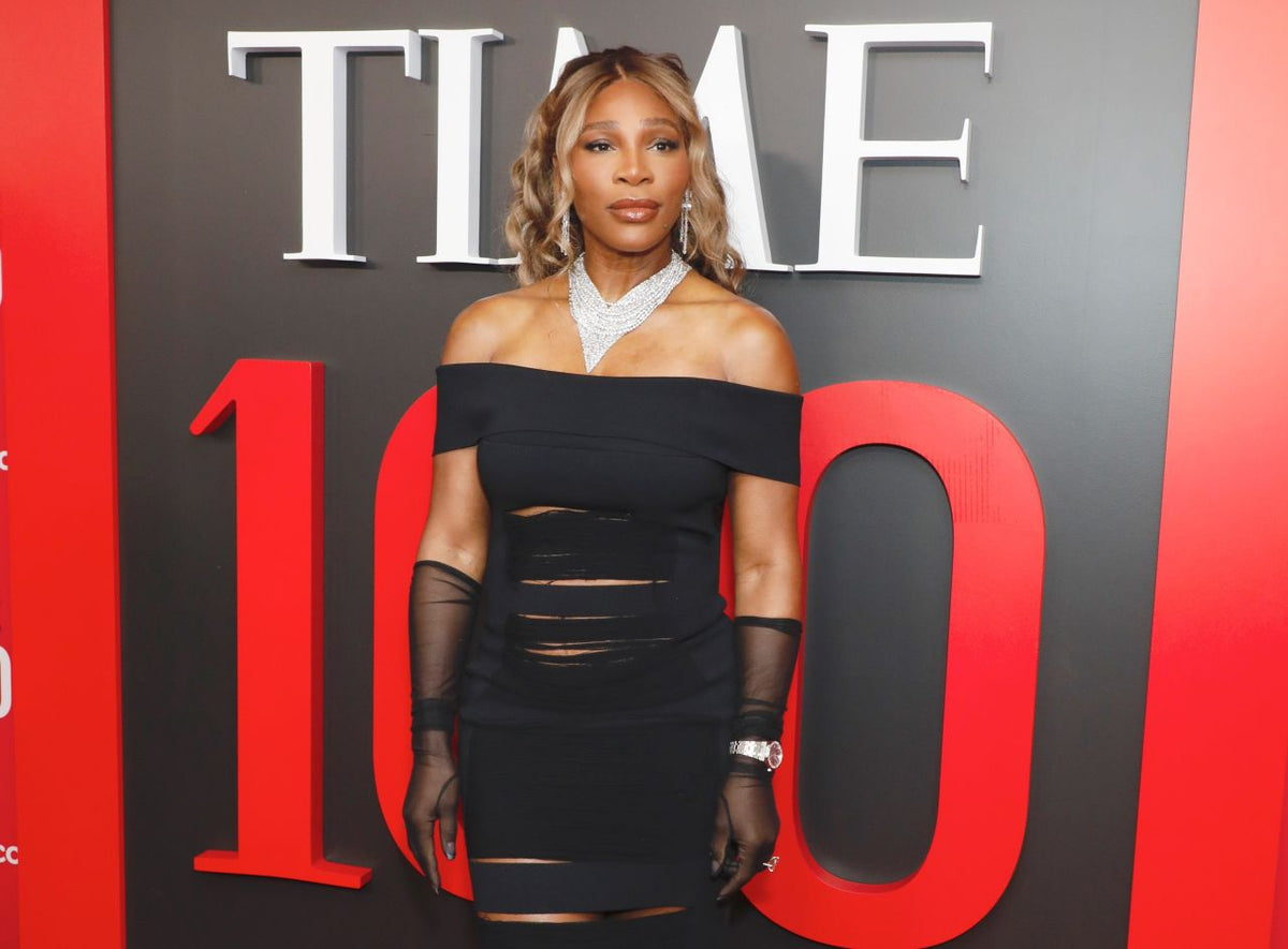 Serena Williams at the April 2025 TIME100 Gala in a black evening dress and diamond necklace, illustrating the celebration of major achievements; not Suzy Levian jewelry