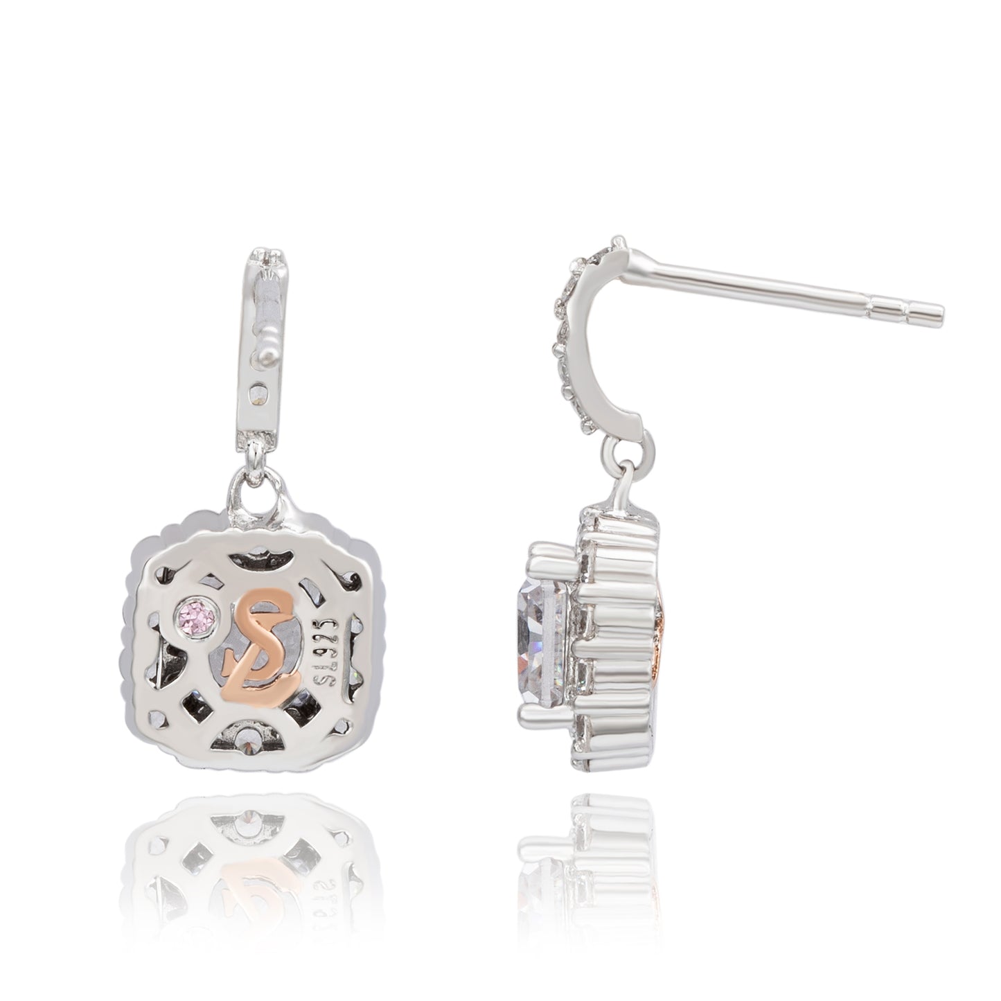 Suzy Levian Sterling Silver White Cubic Zirconia Asscher Cut Drop Earrings