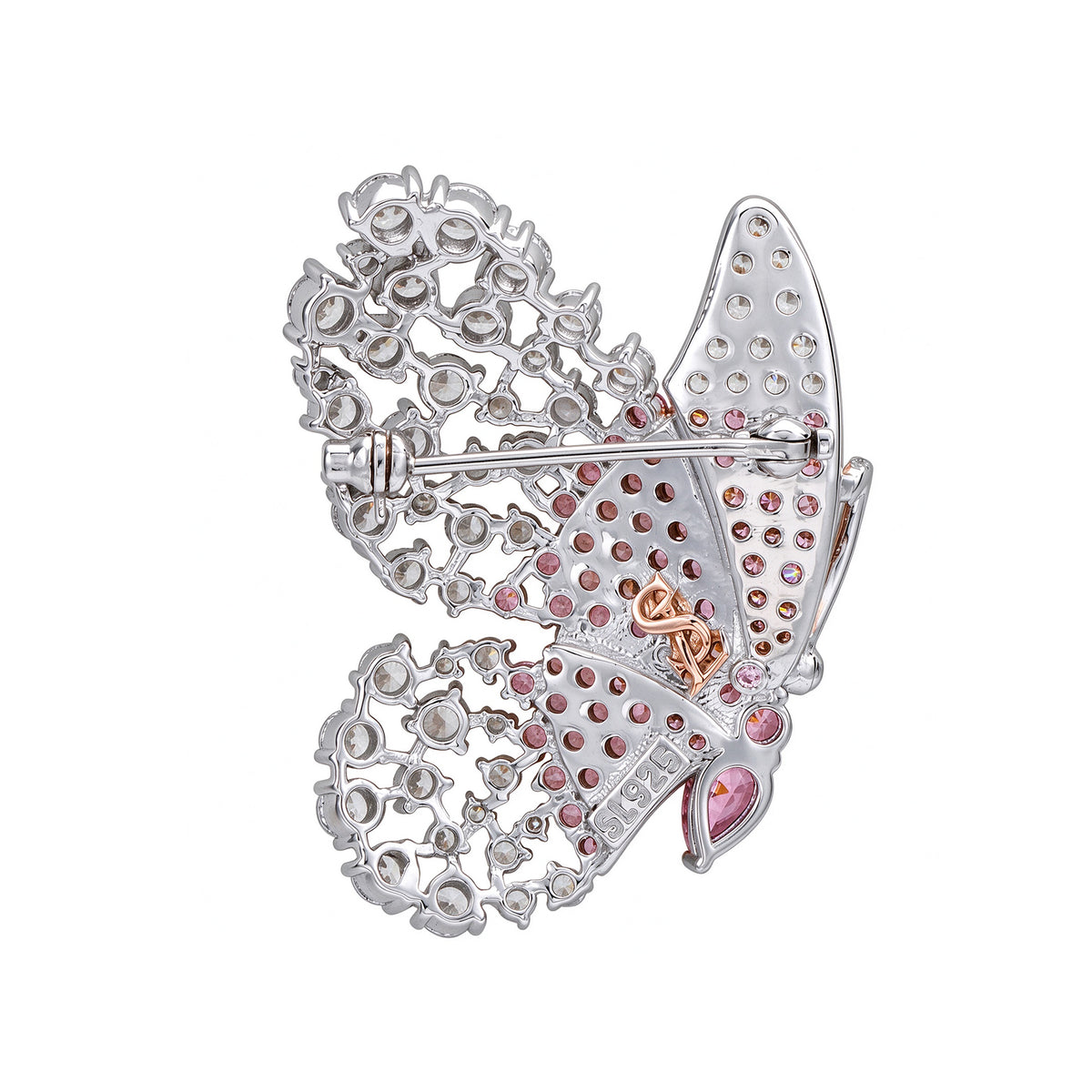 Suzy Levian Sterling Silver Pink & White Cubic Zirconia Oversized Butterfly Brooch