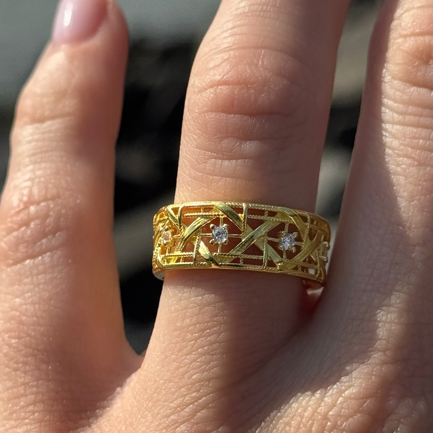 Suzy Levian Yellow Sterling Silver White Cubic Zirconia Cutout Ring
