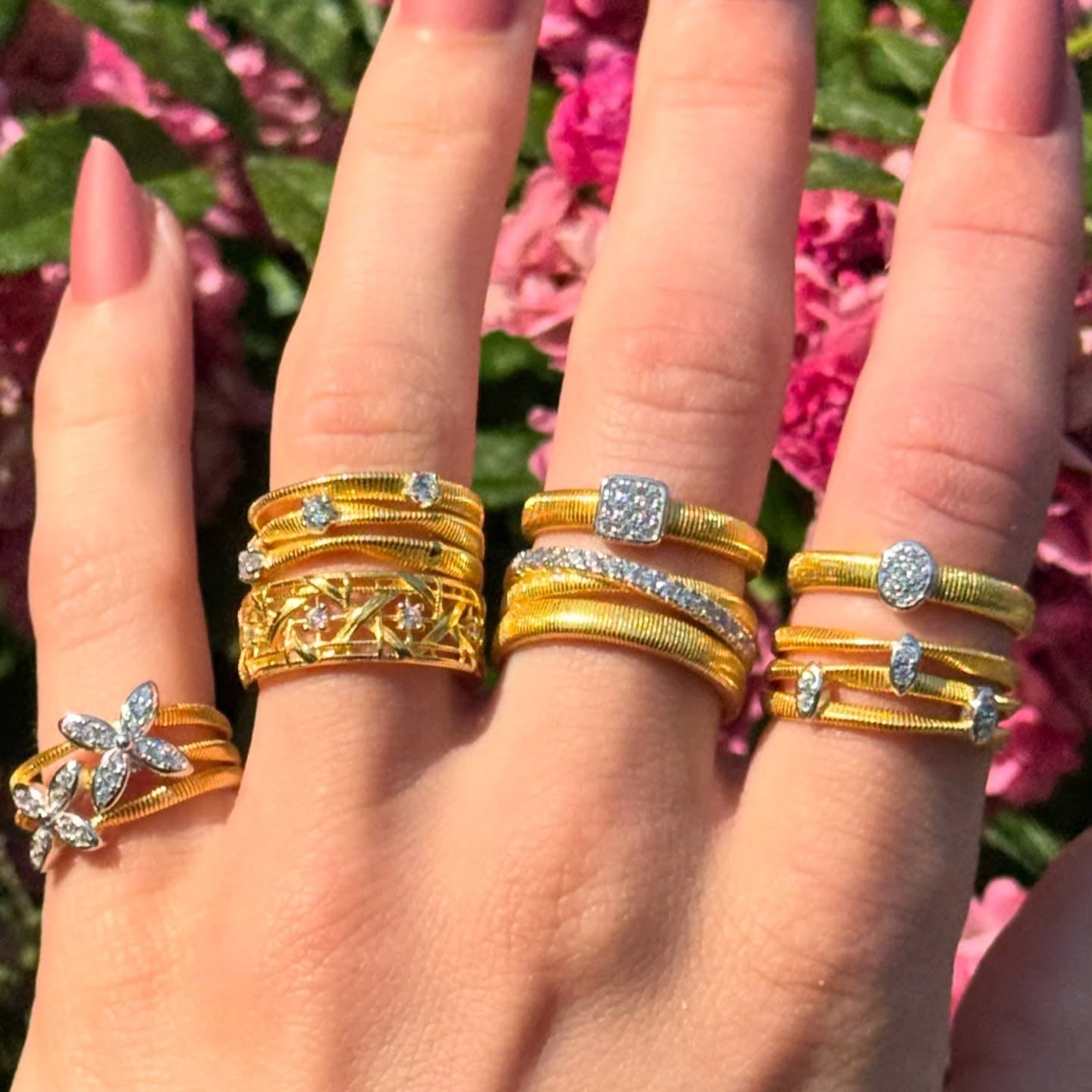 Suzy Levian Yellow Sterling Silver White Cubic Zirconia Square Coil Ring