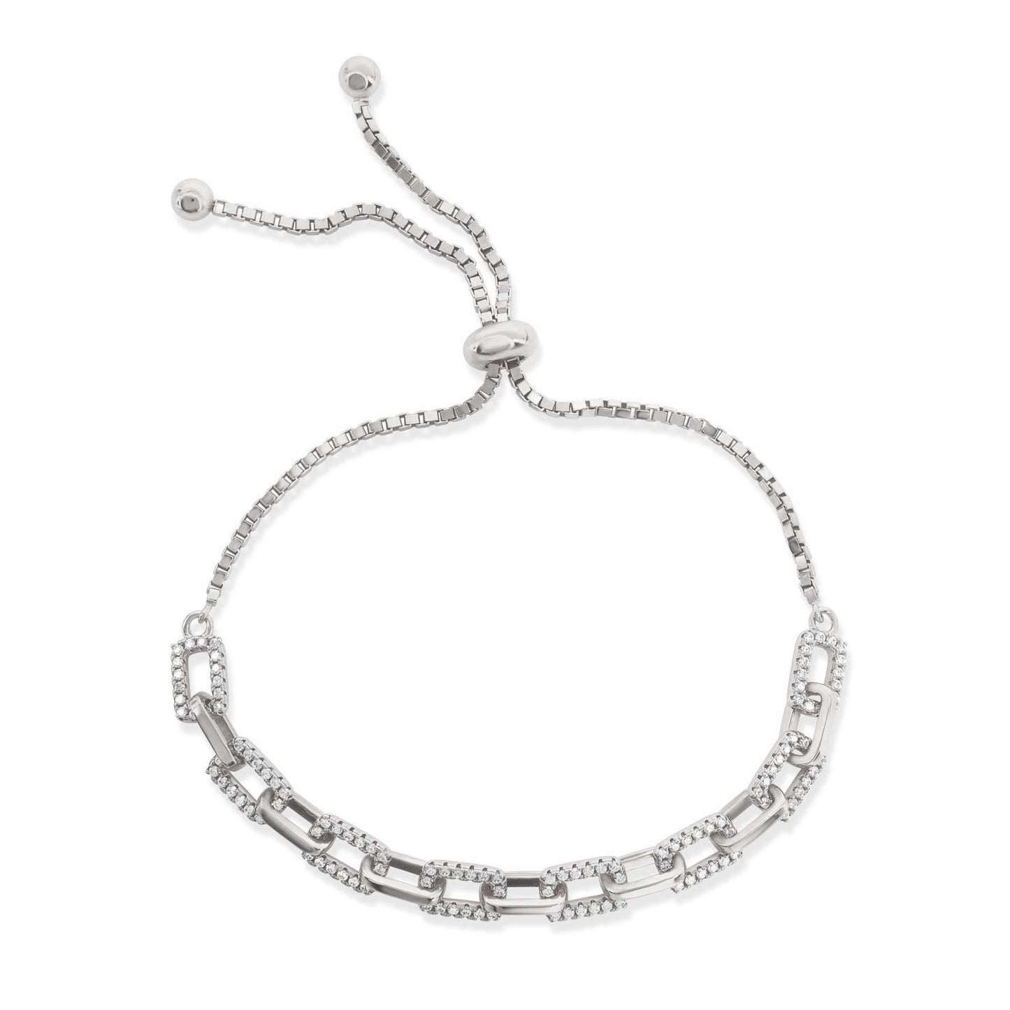 Suzy Levian Sterling Silver White Cubic Zirconia Adjustable Bolo Pave Bracelet