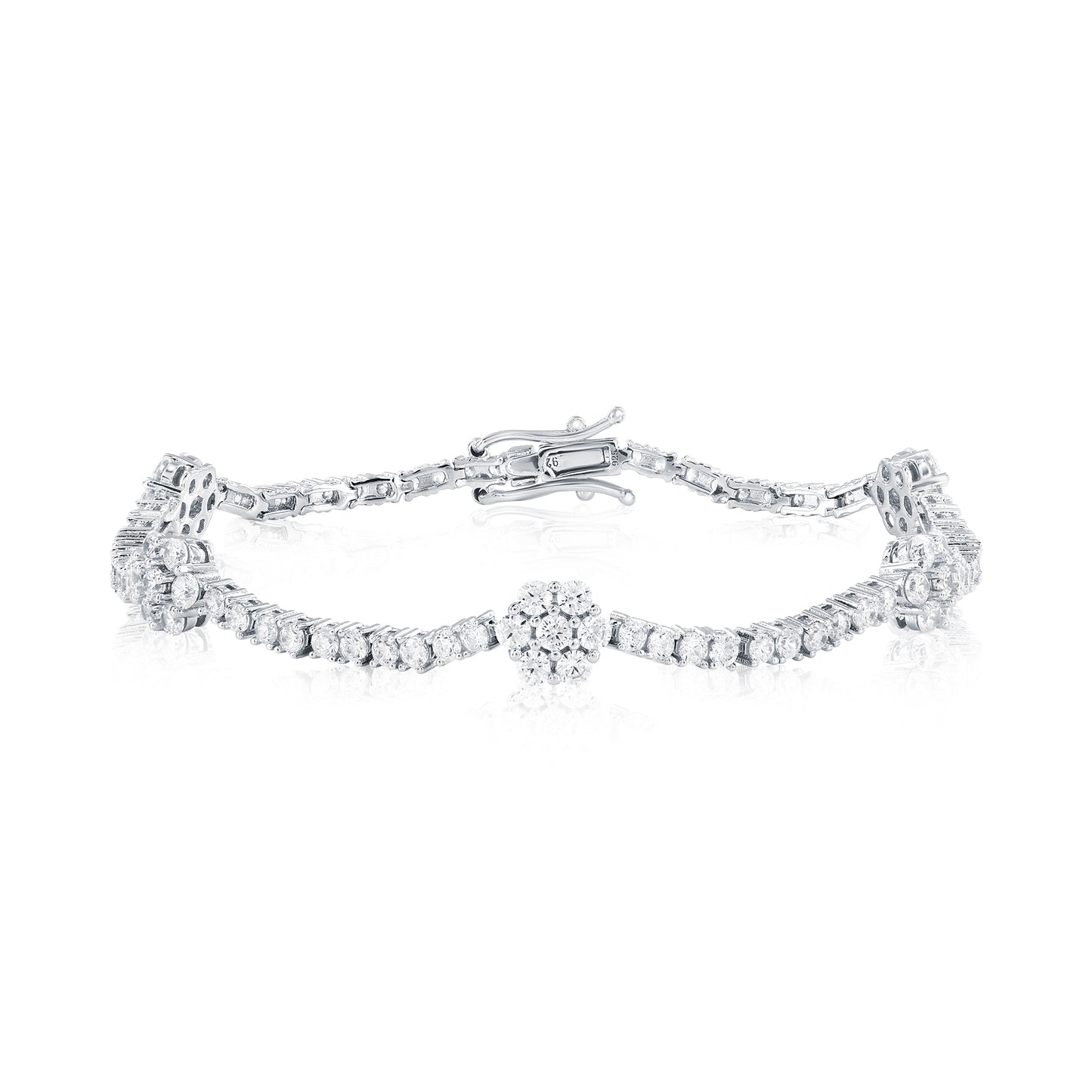 Suzy Levian White Cubic Zirconia Sterling Silver Flower Tennis Bracelet