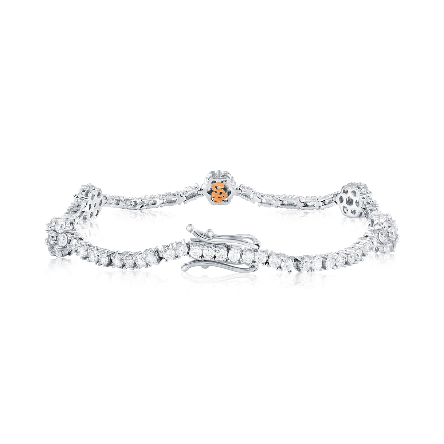 Suzy Levian White Cubic Zirconia Sterling Silver Flower Tennis Bracelet