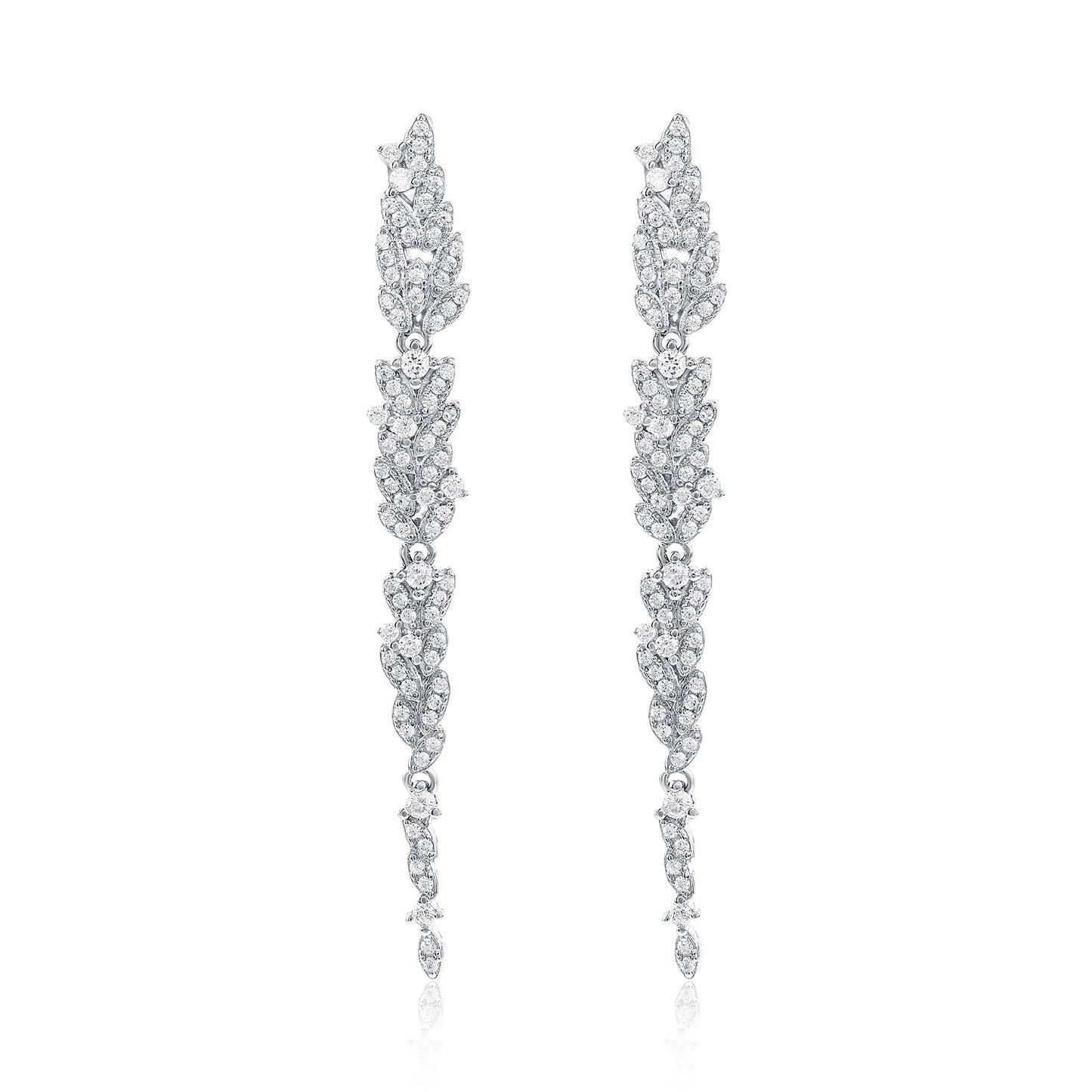 Suzy Levian Sterling Silver Cubic Zirconia Leaf Drop Dangle Earrings