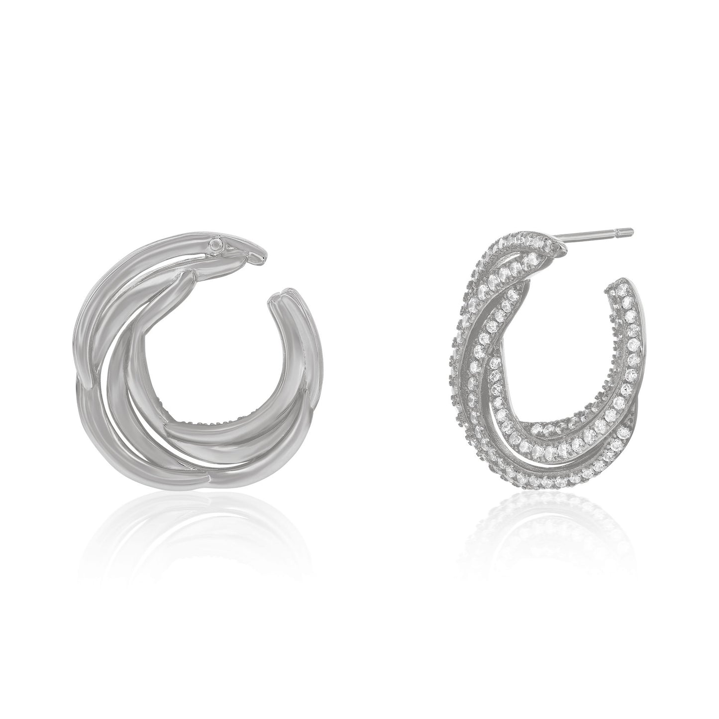 Suzy Levian Sterling Silver White Cubic Zirconia Open Circle Pave Earrings