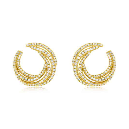 Suzy Levian Yellow Sterling Silver White Cubic Zirconia Open Circle Pave Earrings