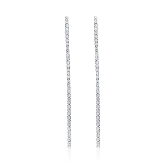 Suzy Levian Sterling Silver Cubic Zirconia White Line Long Dangle Earrings