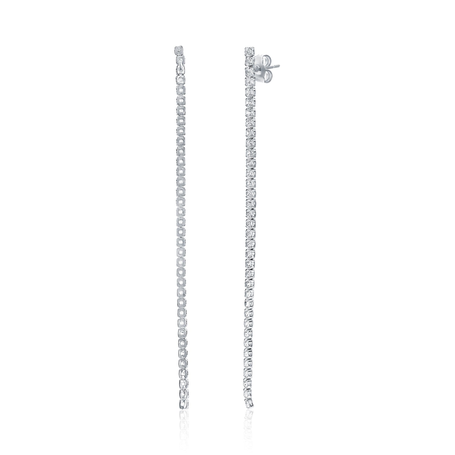 Suzy Levian Sterling Silver Cubic Zirconia White Line Long Dangle Earrings