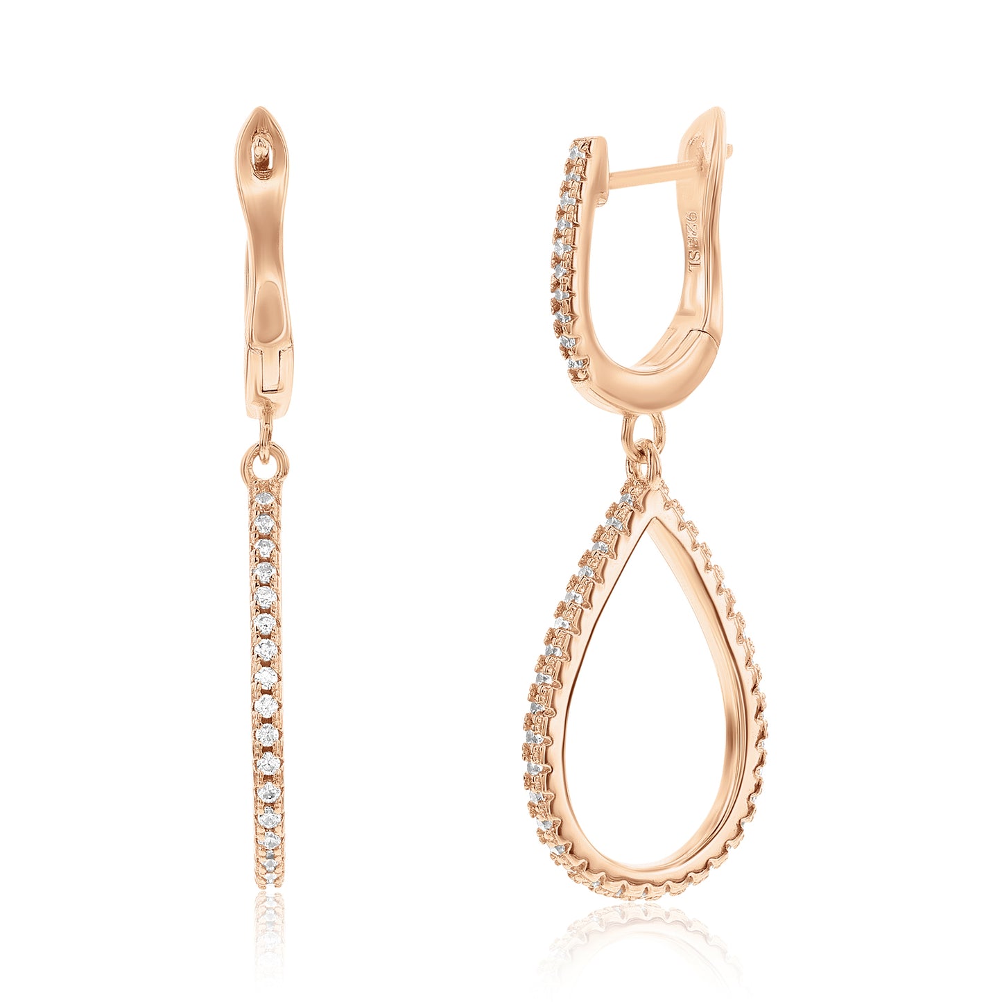 Suzy Levian Rose Sterling Silver White Cubic Zirconia Pear Shape Drop Earrings