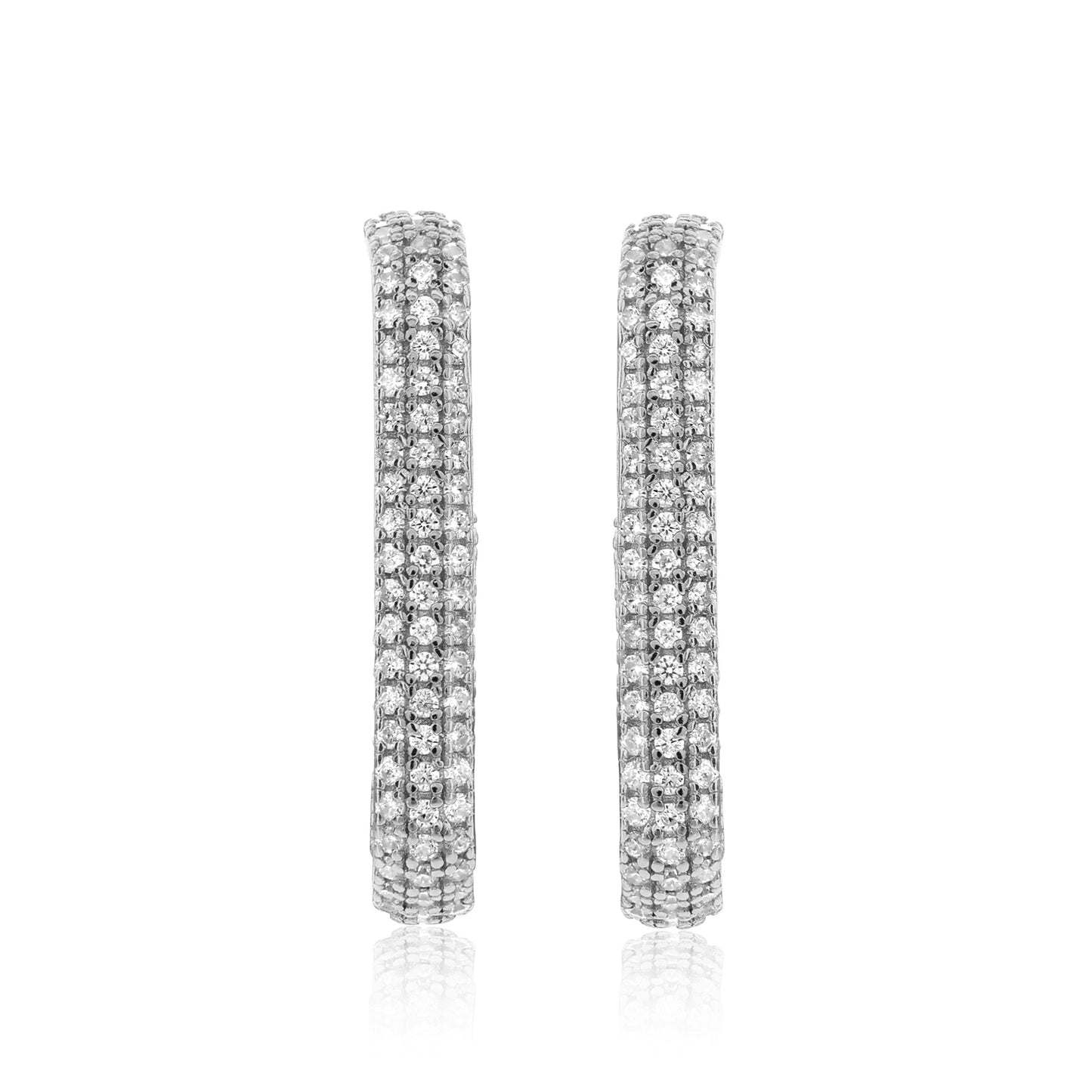 Suzy Levian Sterling Silver & White Cubic Zirconia Pave Open Paperclip Hoop Earrings