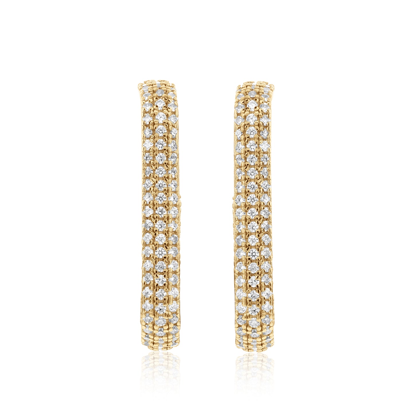 Suzy Levian Yellow Sterling Silver & White Cubic Zirconia Pave Open Paperclip Hoop Earrings