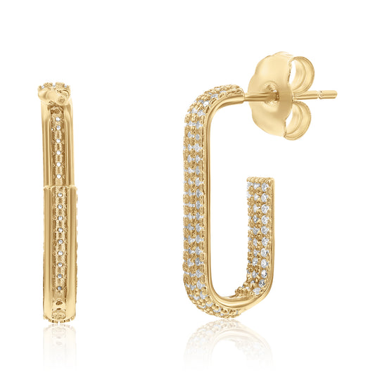 Suzy Levian Yellow Sterling Silver & White Cubic Zirconia Pave Open Paperclip Hoop Earrings