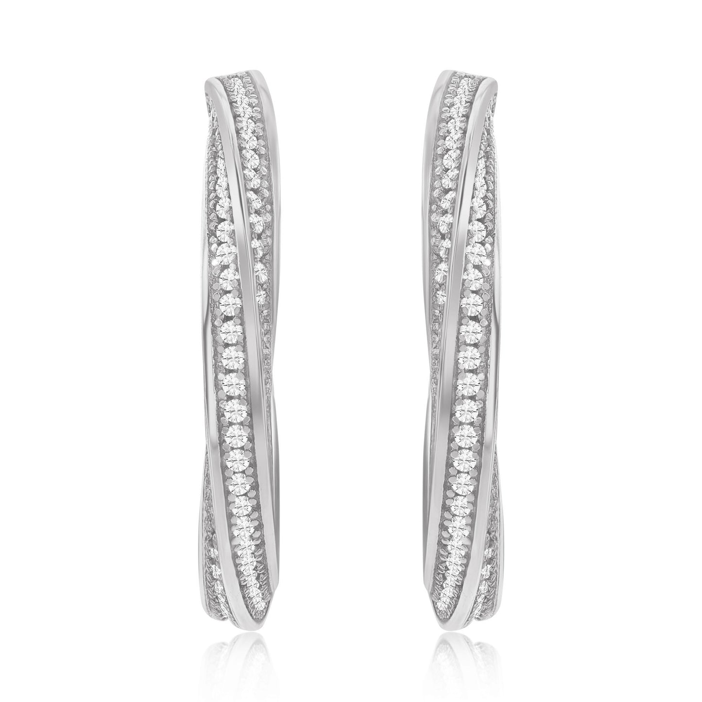 Suzy Levian Sterling Silver & White Cubic Zirconia Pave Twisted Hoop Earrings