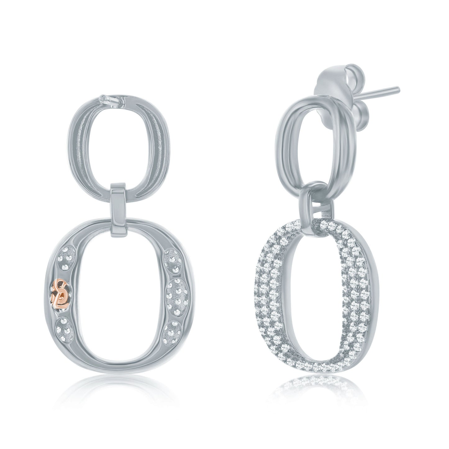 Suzy Levian Sterling Silver White Cubic Zirconia Oval Shape Drop Earrings