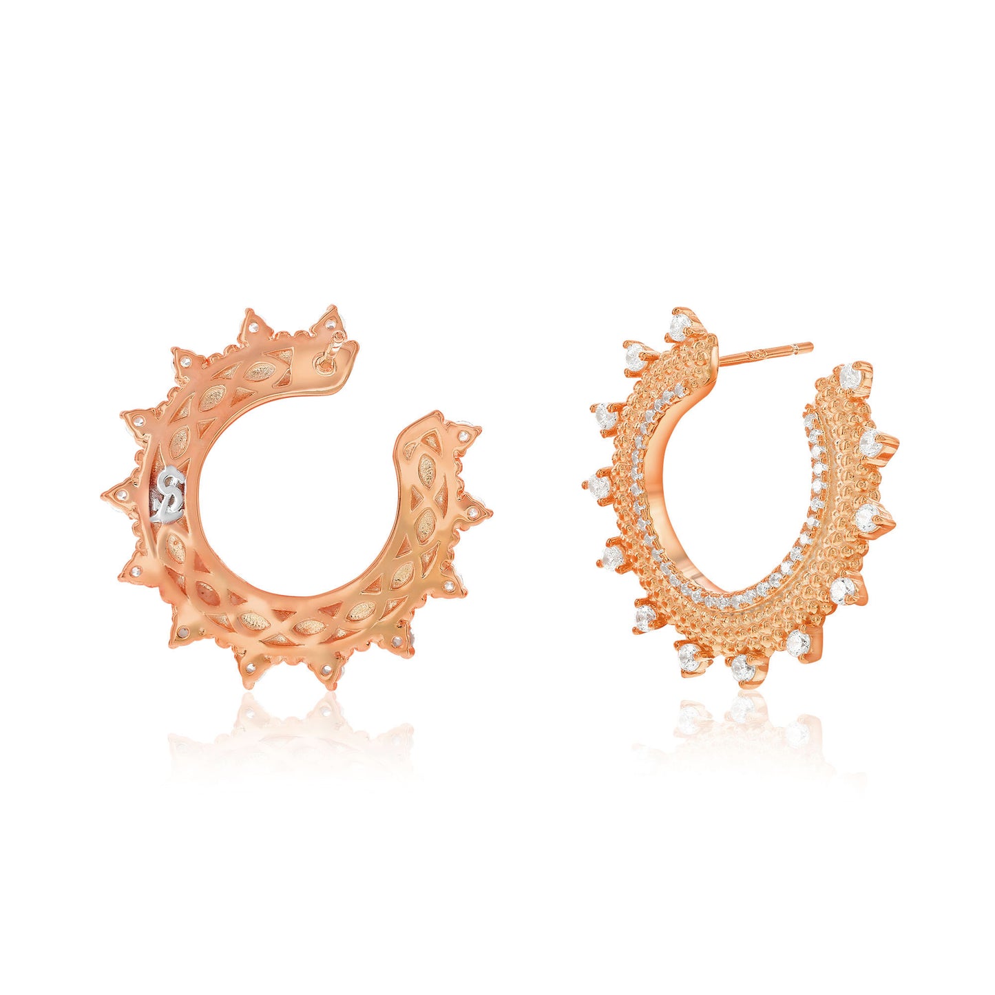 Suzy Levian Rose Sterling Silver White Cubic Zirconia Open Sunburst Circle Earrings
