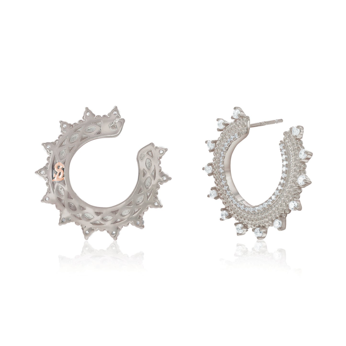 Suzy Levian Sterling Silver White Cubic Zirconia Open Sunburst Circle Earrings