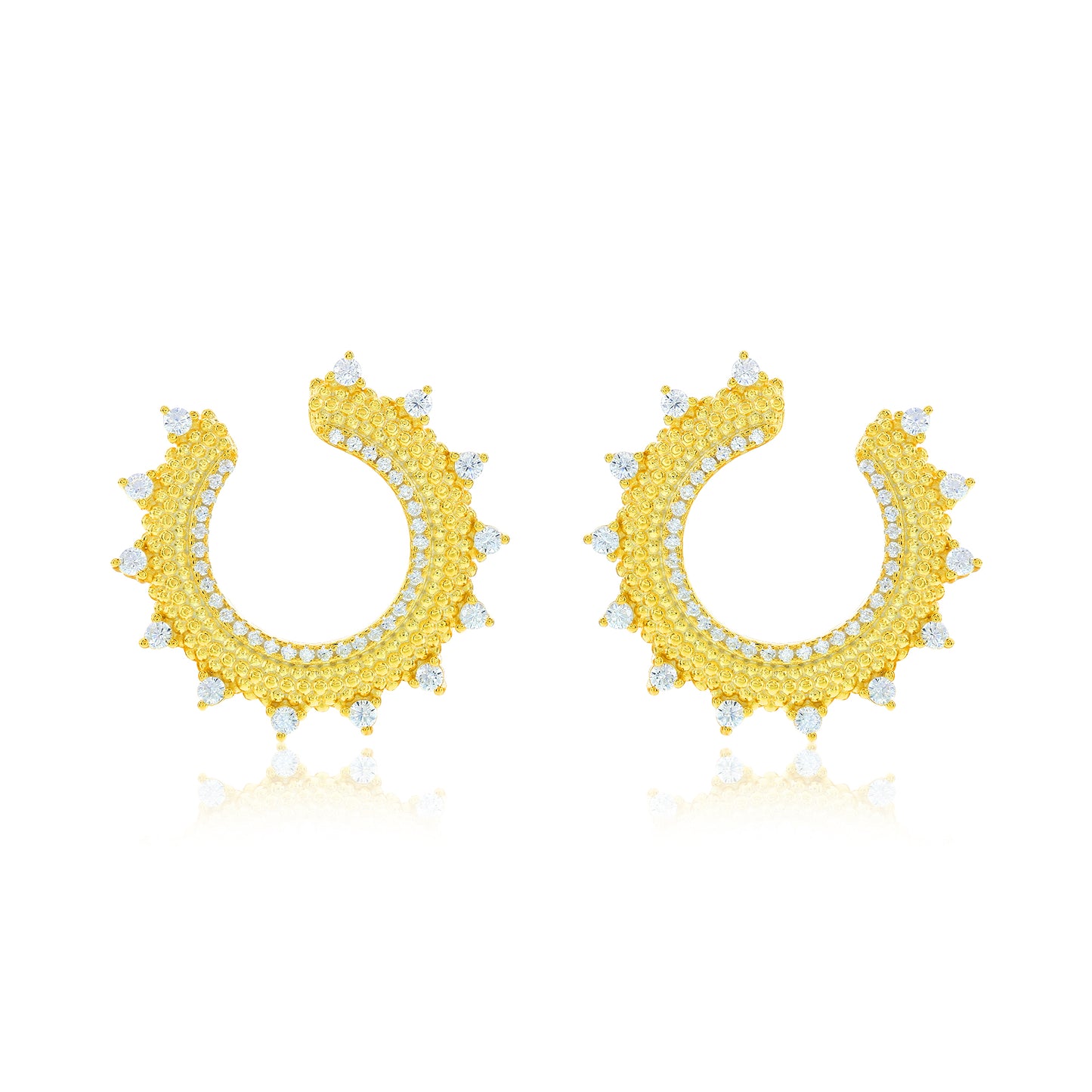 Suzy Levian Yellow Sterling Silver White Cubic Zirconia Open Sunburst Circle Earrings