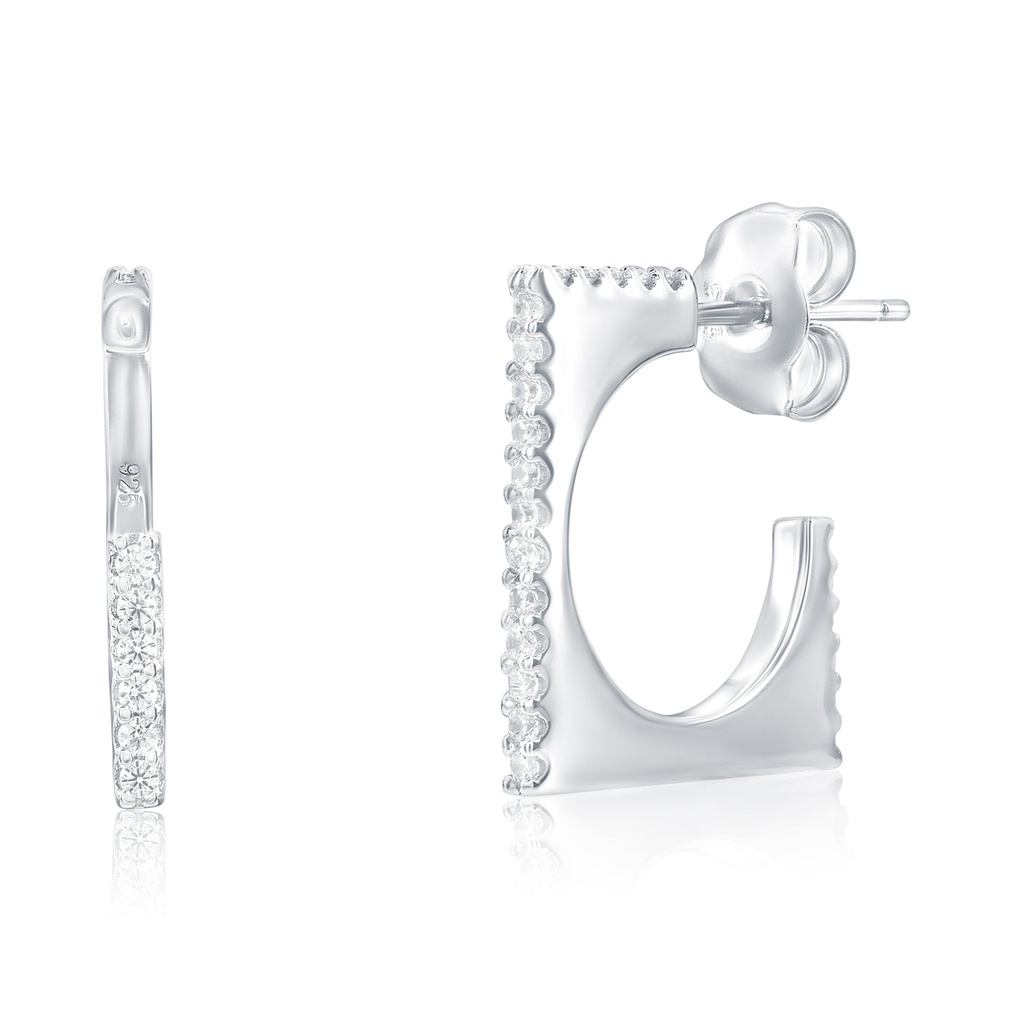 Suzy Levian Sterling Silver Pave Cubic Zirconia Square Open Hoop Earrings