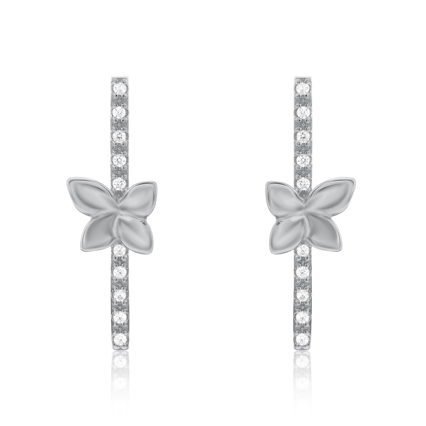 Suzy Levian Sterling Silver White Cubic Zirconia Flower Accent Line Drop Earrings