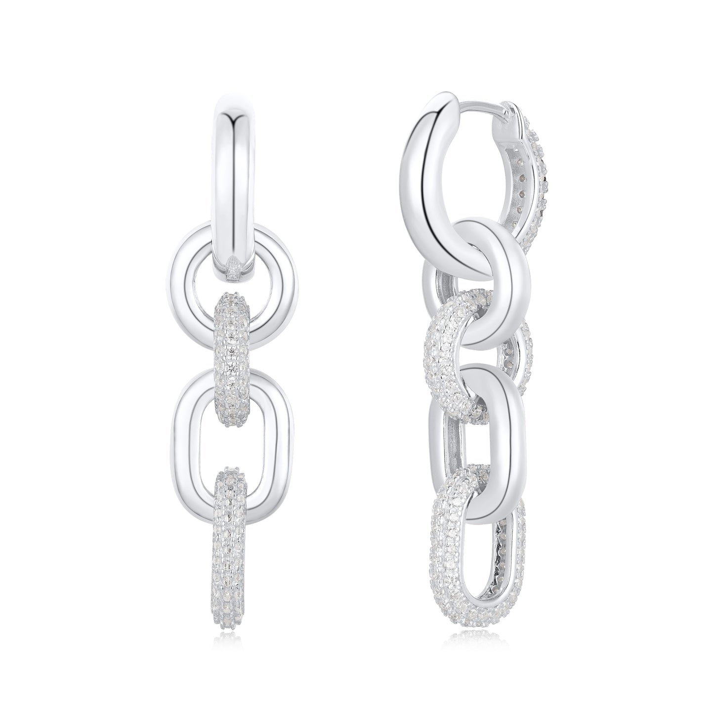 Suzy Levian White Sterling Silver White Cubic Zirconia Chain Link Drop Earrings