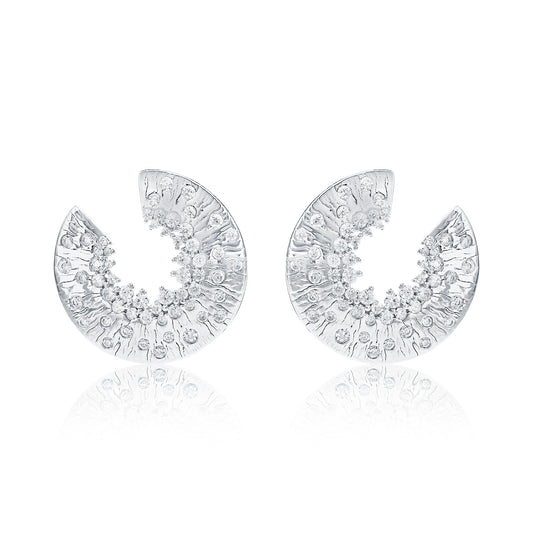Suzy Levian Sterling Silver White Cubic Zirconia Open Circle Crescent Earrings