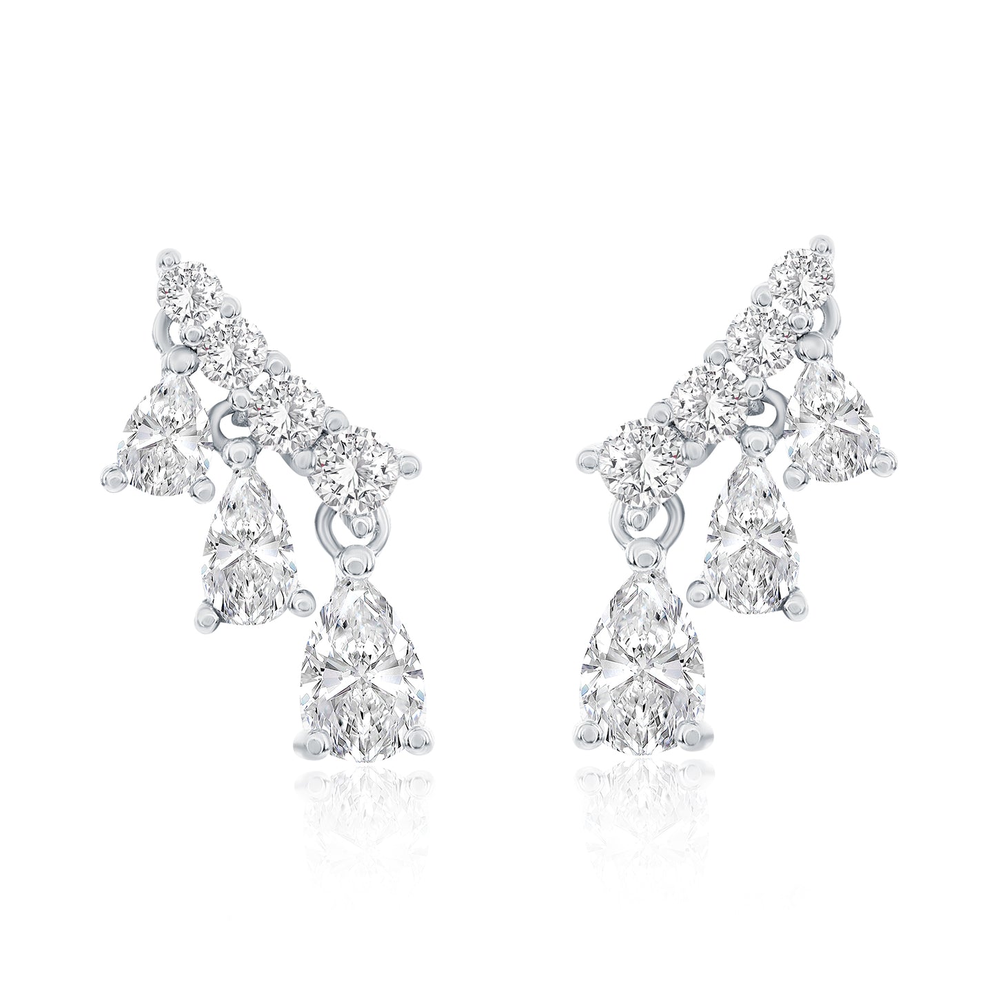 Suzy Levian Sterling Silver White Cubic Zirconia Dangle Ear Climber Earrings