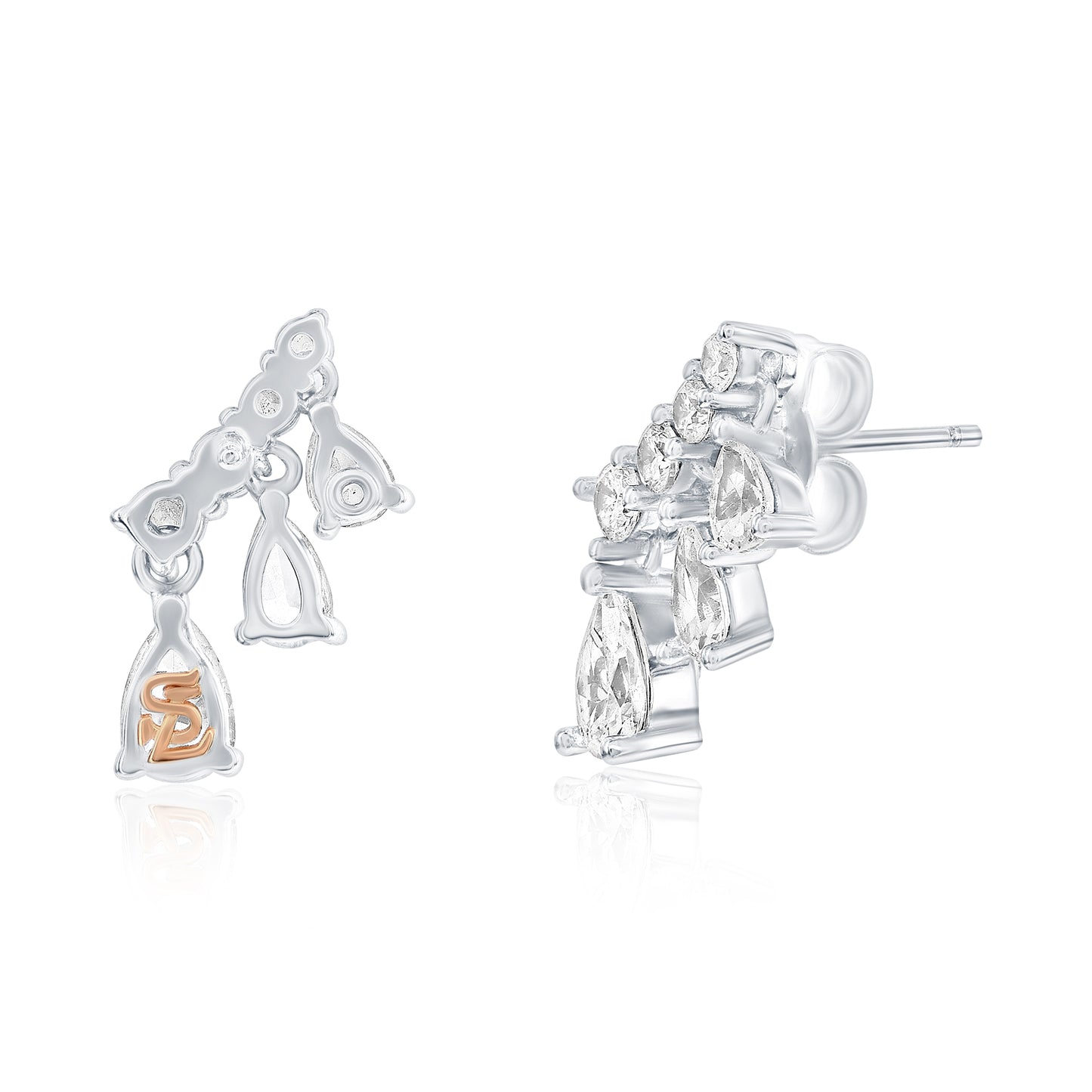 Suzy Levian Sterling Silver White Cubic Zirconia Dangle Ear Climber Earrings