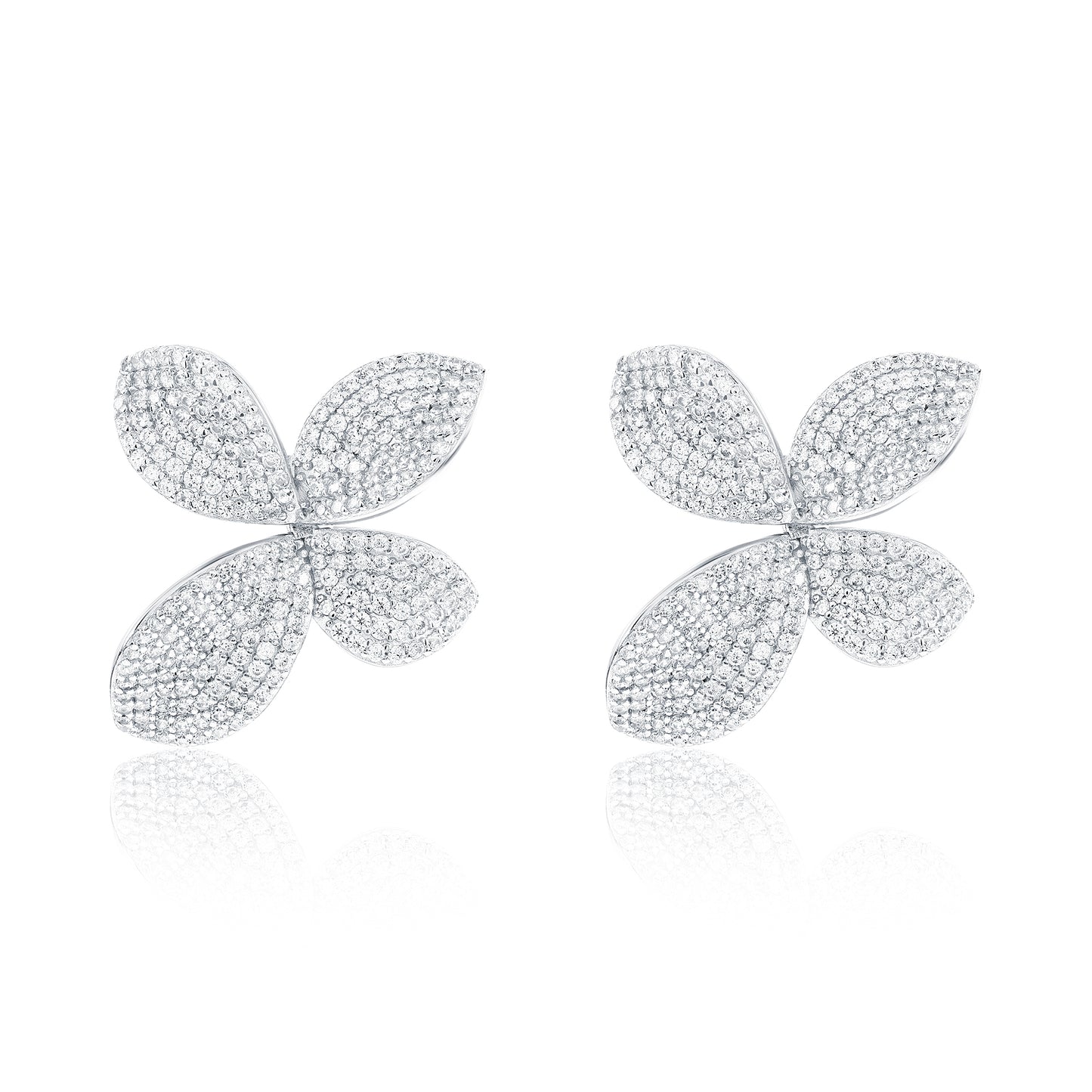 Suzy Levian White Sterling Silver White Cubic Zirconia Large Abstract Pave Flower Earrings