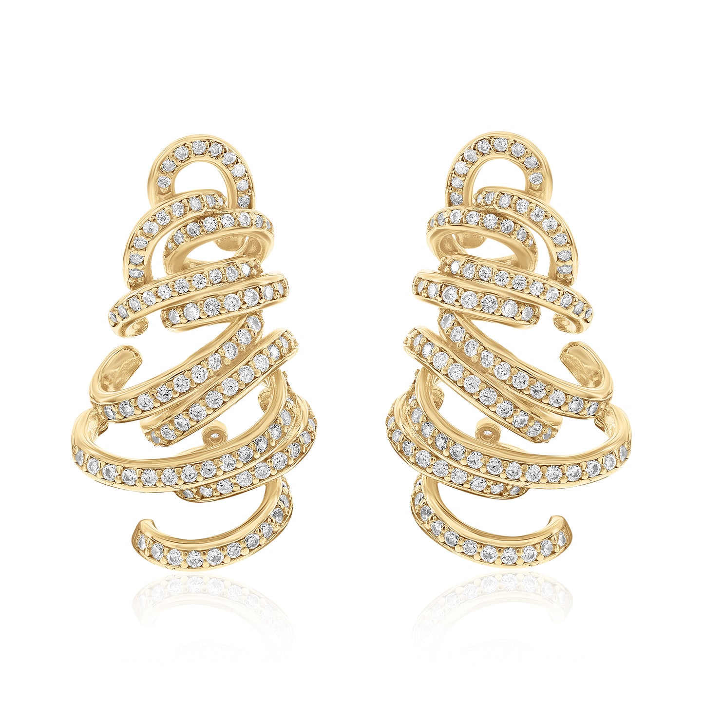 Suzy Levian Yellow Sterling Silver Pave White Cubic Zirconia Spiral Earrings