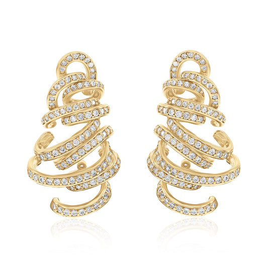 Suzy Levian Yellow Sterling Silver Pave White Cubic Zirconia Spiral Earrings