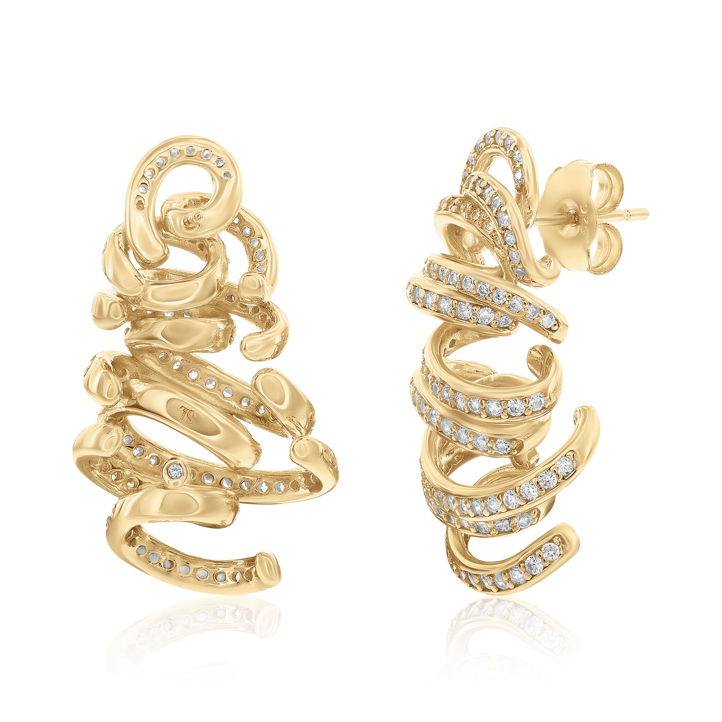 Suzy Levian Yellow Sterling Silver Pave White Cubic Zirconia Spiral Earrings