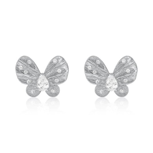 Suzy Levian Sterling Silver & White Cubic Zirconia Angled Butterfly Earrings