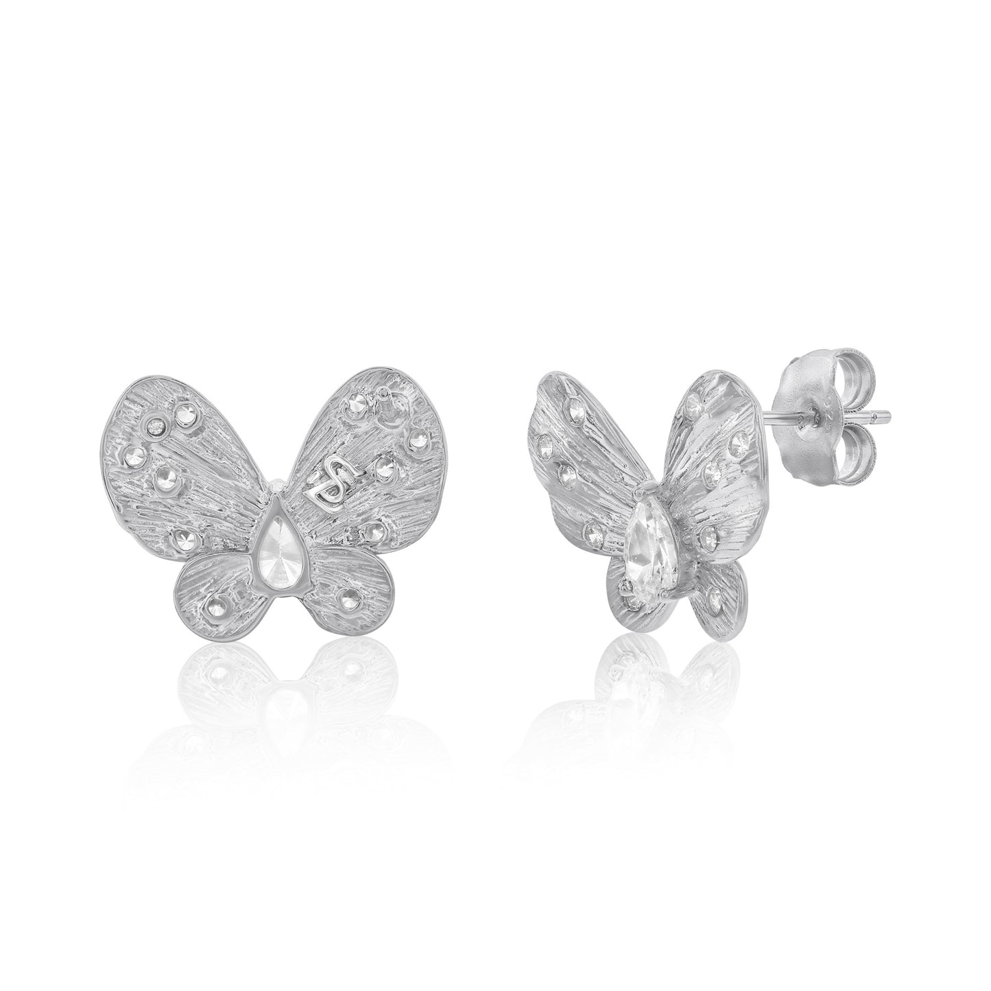 Suzy Levian Sterling Silver & White Cubic Zirconia Angled Butterfly Earrings