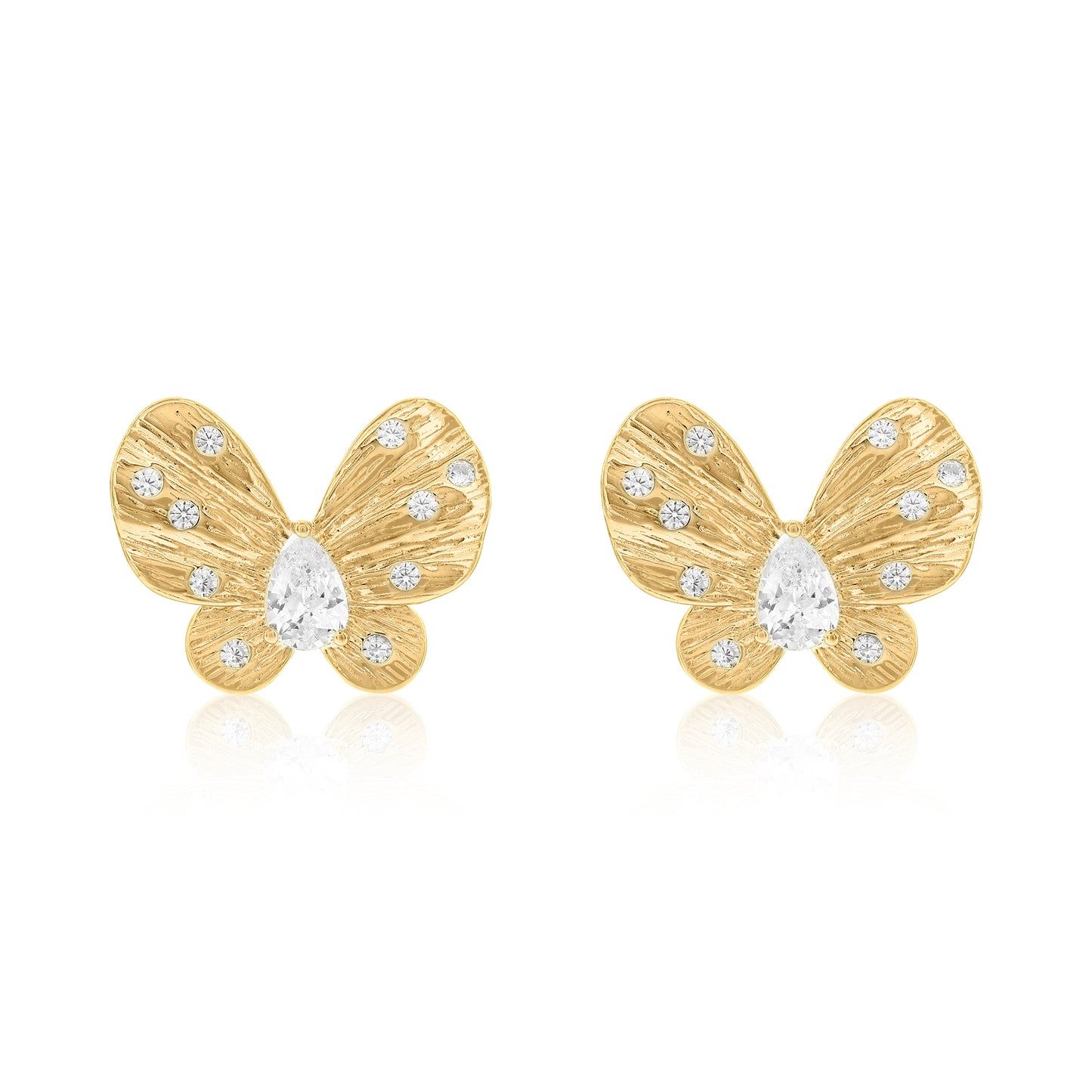 Suzy Levian Yellow Sterling Silver & White Cubic Zirconia Angled Butterfly Earrings