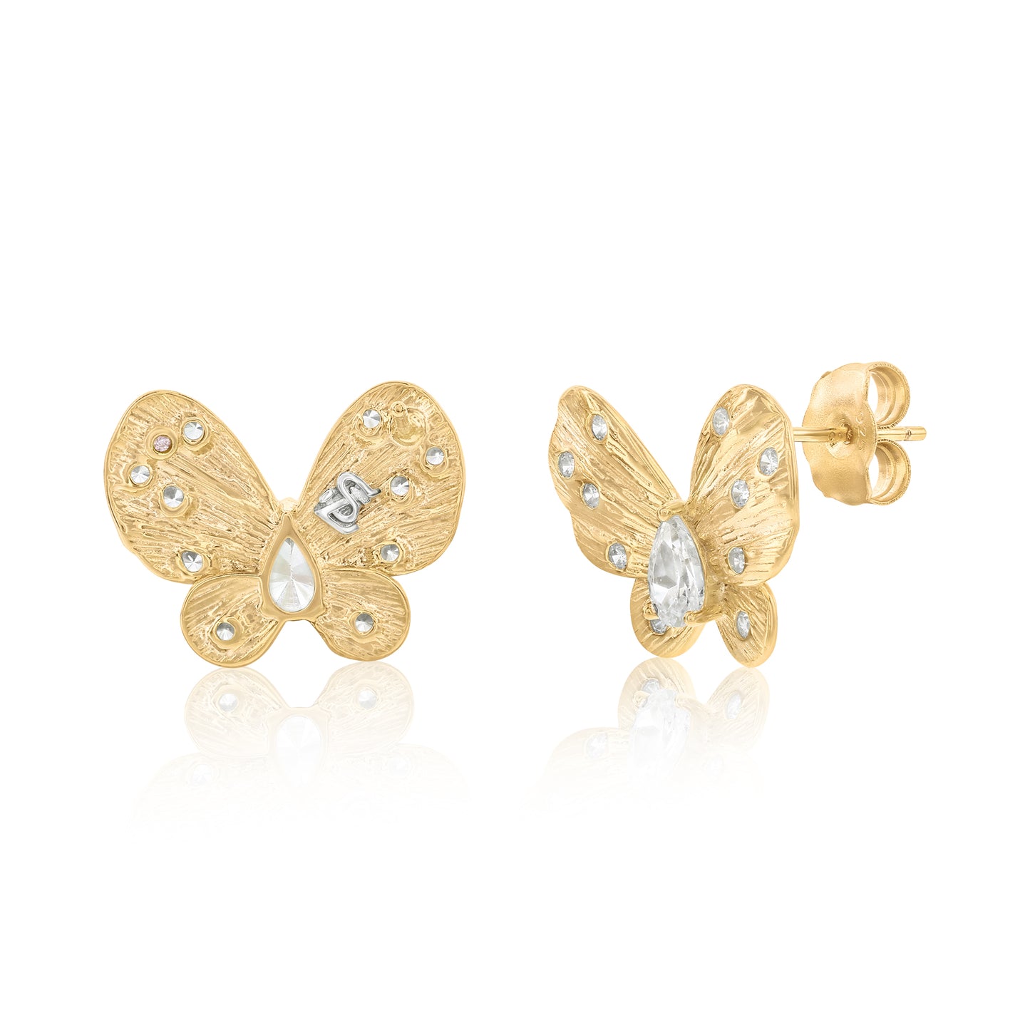 Suzy Levian Yellow Sterling Silver & White Cubic Zirconia Angled Butterfly Earrings