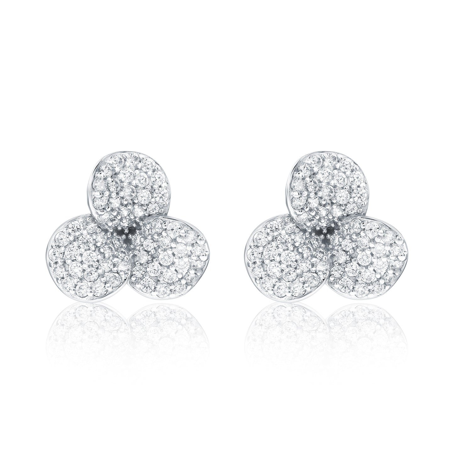 Suzy Levian Sterling Silver Pave White Cubic Zirconia Petite Flower Petal Stud Earrings