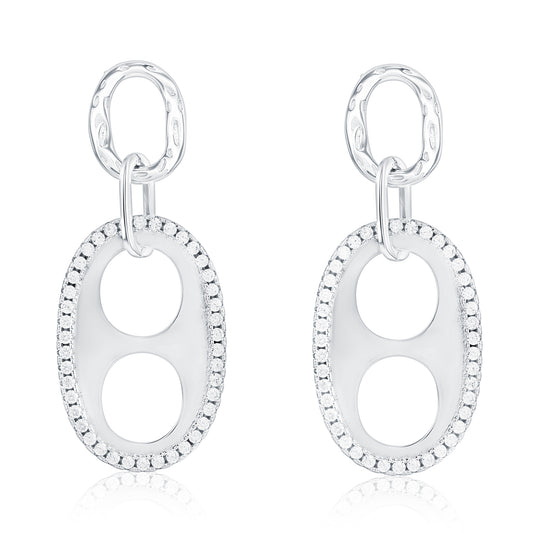 Suzy Levian Sterling Silver White Cubic Zirconia Oval Double Circle Drop Earrings