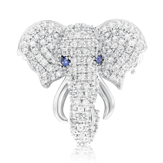 Suzy Levian Sterling Silver White Cubic Zirconia Elephant Brooch