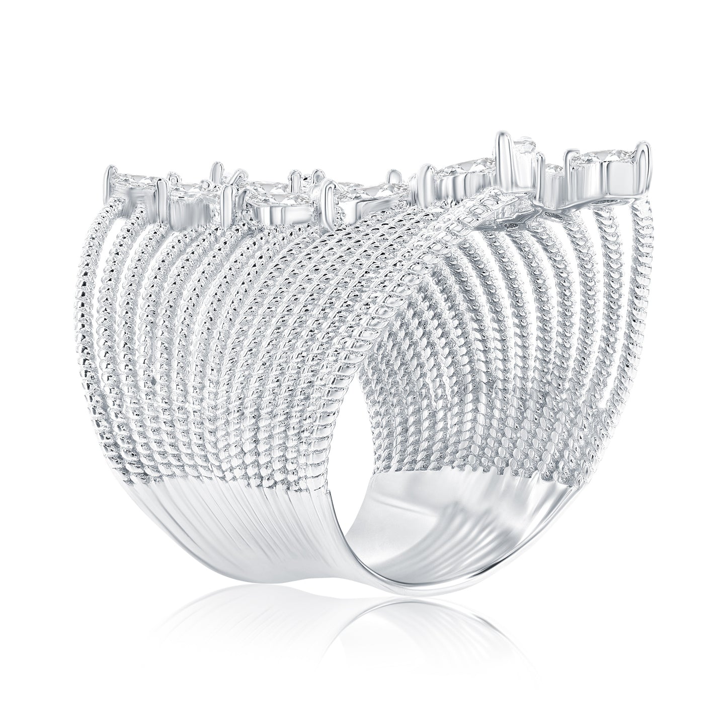 Suzy Levian Sterling Silver White Marquise Cut Cubic Zirconia Wide Open Ring