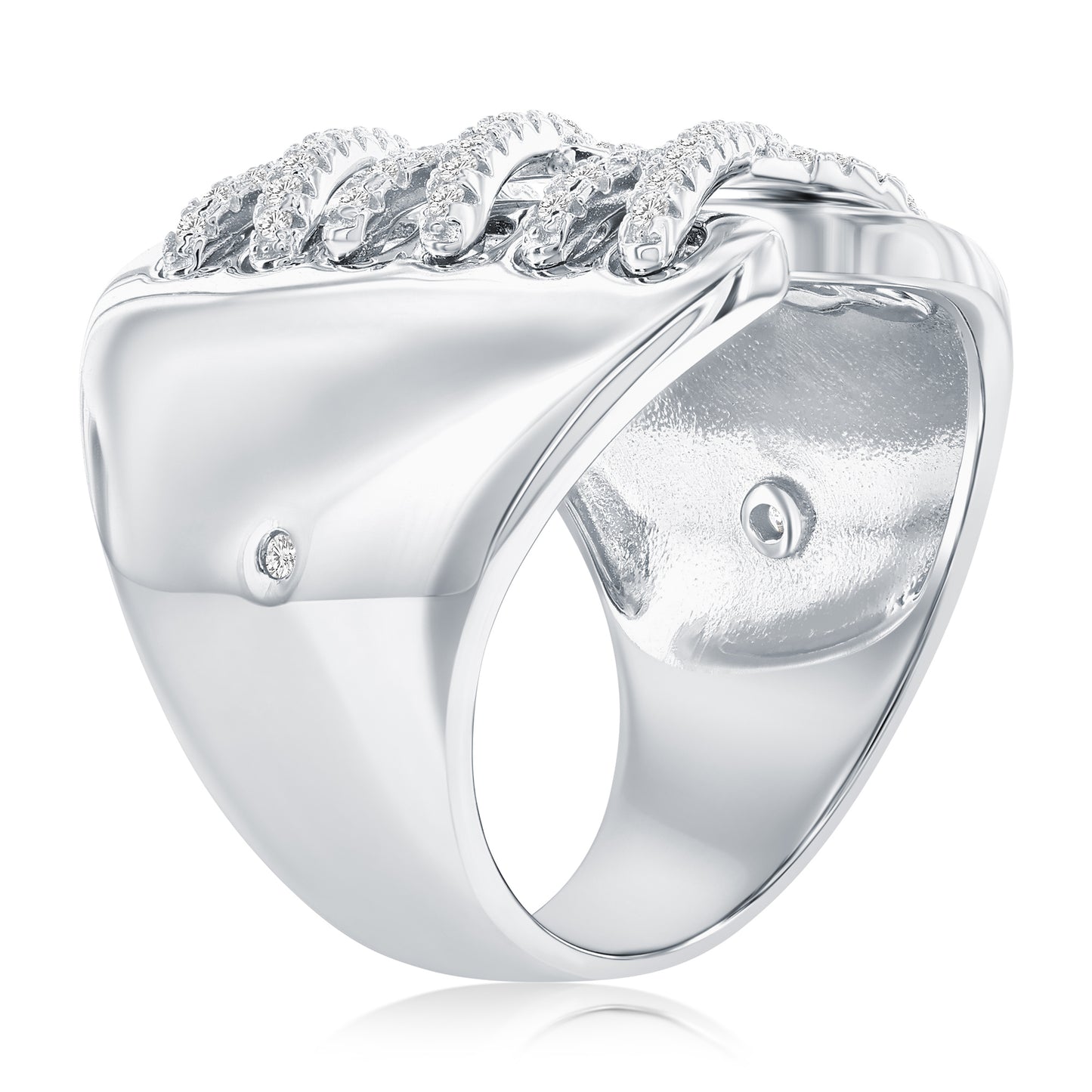 Suzy Levian Sterling Silver White Cubic Zirconia Wide Triple Cross Over Ring