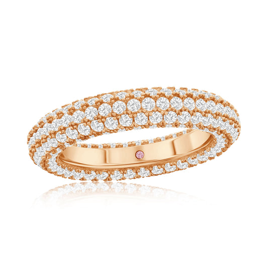 Suzy Levian Rose Sterling Silver Cubic Zirconia Pave Round Eternity Band