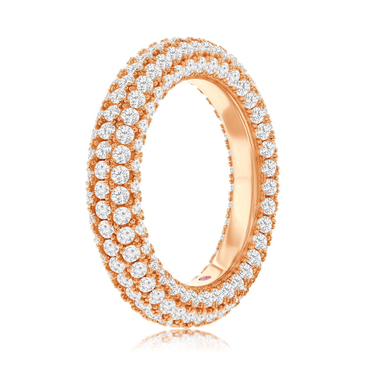 Suzy Levian Rose Sterling Silver Cubic Zirconia Pave Round Eternity Band
