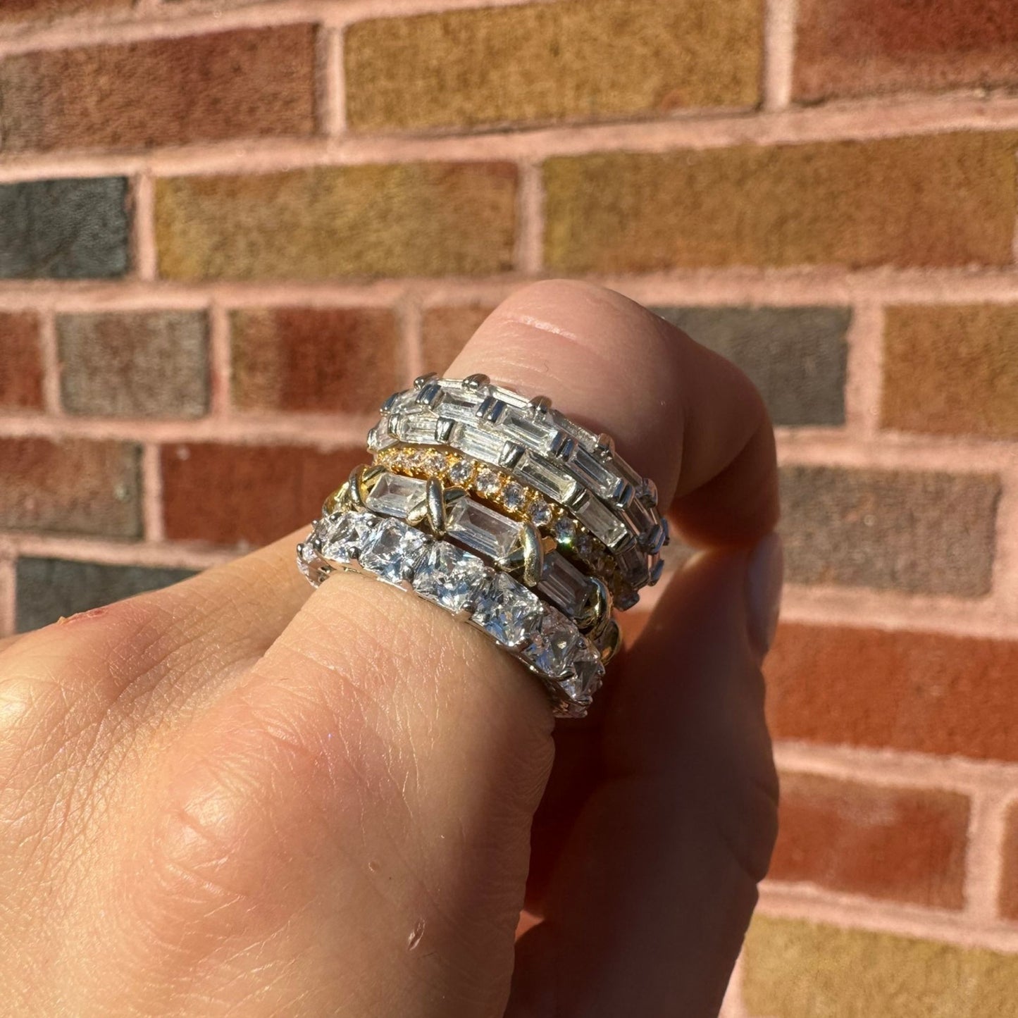 Suzy Levian Sterling Silver Baguette Cubic Zirconia Yellow Gold X Eternity Band