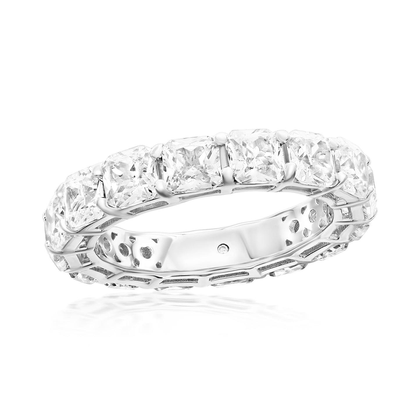 Suzy Levian Sterling Silver Cubic Zirconia White Cushion Cut Eternity Band