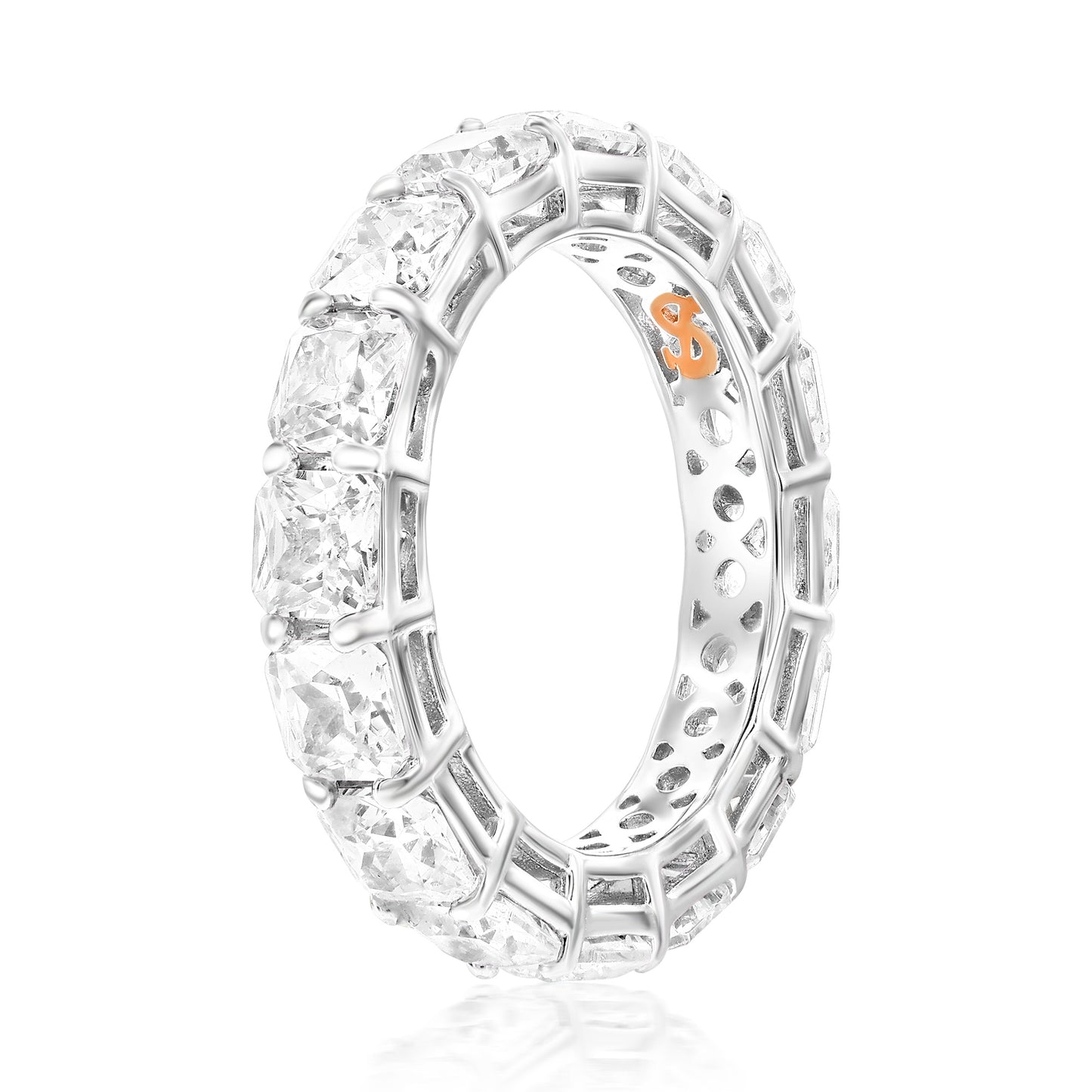 Suzy Levian Sterling Silver Cubic Zirconia White Cushion Cut Eternity Band